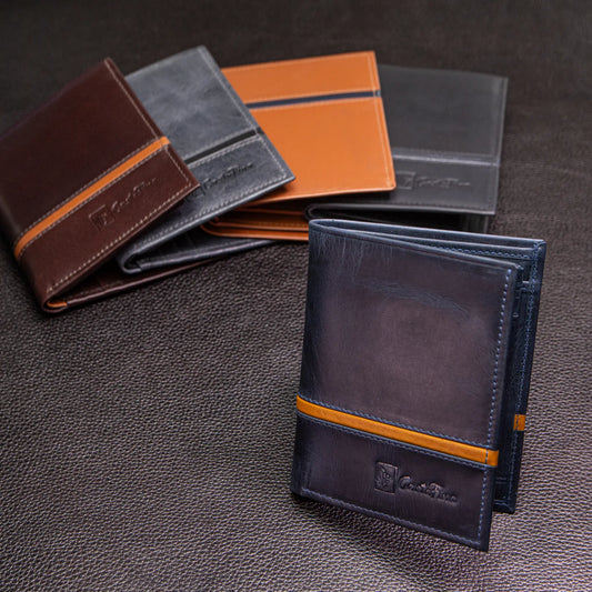 VERTICAL – Elegancia que Sube de Nivel | Diseño vertical en 100% cuero con contraste de lujo – Billetera CASTAFINA (Ref. BC-002)