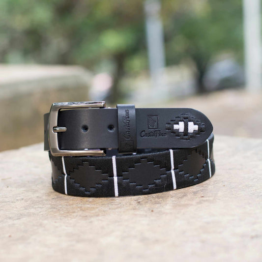 DOMINIO – Elegancia que Impone Respeto | Negro con detalles en blanco – Cinturón tejido CASTAFINA clásico (Ref. TC-036)