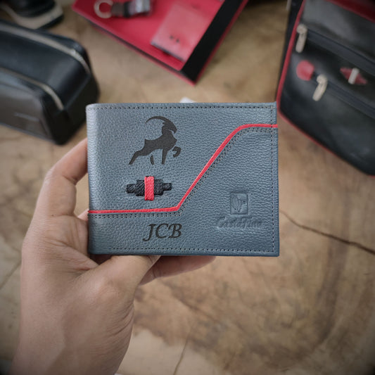 INDÓMITA – Estilo Que No Se Rinde | Billetera gris grafito con detalles en rojo – Billetera CASTAFINA (Ref. BC-001)