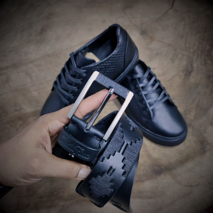 SOBERANO – Lujo que Impone | Combo de calzado sport negro texturizado y cinturón tejido a juego – CASTAFINA EXCLUSIVO (Ref. ZC-017)