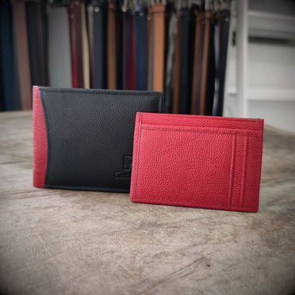 FURIA NEGRA – Poder y Precisión en Cada Detalle | Cuero negro con acentos rojos y tarjetero extraíble – Billetera CASTAFINA (Ref. BC-019)